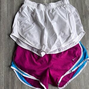 Nike Women's White and Magenta Athletic Shorts